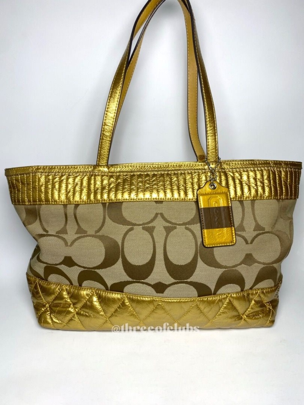Coach Gold Metallic Trim Signature Jacquard Tote poppy